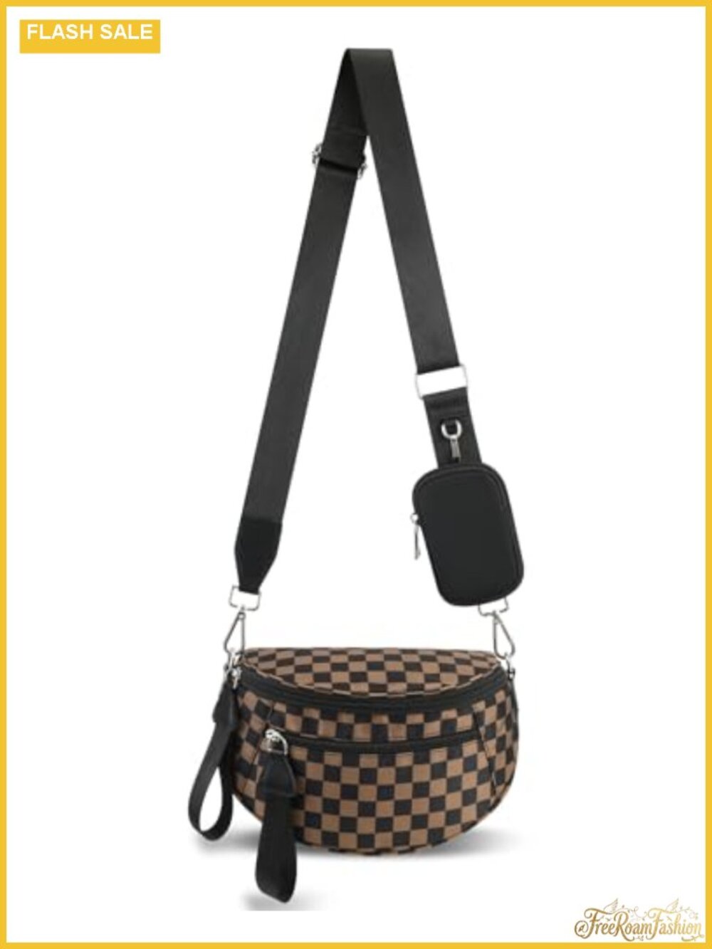 Waterproof Nylon Checkered Crossbody Bag RFID Coin Purse Adjustable Strap
